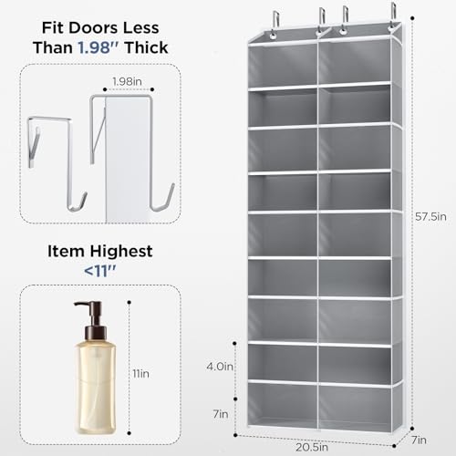 2 Pack 5-Tier Over The Door Organizer with 10 Side Mesh Pockets & Clear Windows, 80 lbs Weight Capacity Hanging Storage for Bathroom, Bedroom, Nursery, Kitchen, Organize Shoes, Diapers(Clear Grey) - color: Clear Grey, size: 2 Pack
