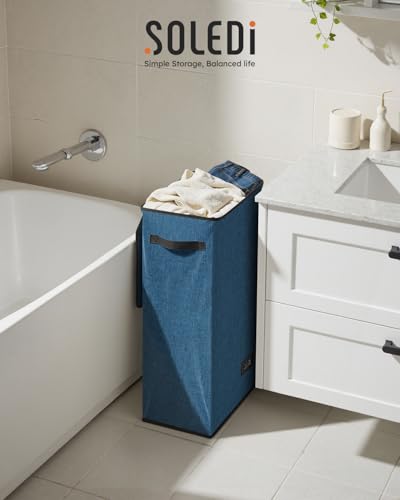 SOLEDI Slim Laundry Hamper with Lid, Narrow Laundry Basket with Removable Bags, Dirty Clothes Hamper with handle, Small Hamper perfect for Laundry room, Bathroom, Bedroom, Small spaces. 70L Blue - color: Blue, size: 70L