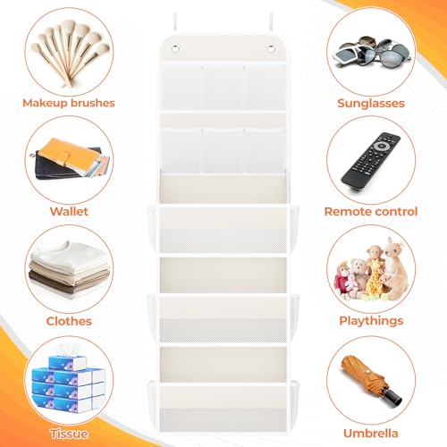 SpaceHacks 5-Tier Over the Door Organizer with Mesh Pockets, Baby Nursery Storage for Closet, Bathroom and Bedroom, Adjustable Hanging Closet Organizer for Cosmetics, Books and Essentials (Beige) - color: Beige, size: 5-Tier