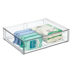 mDesign Wide Plastic Stackable Bathroom Storage Organizer Bin with Pull Out Drawer for Cabinet, Vanity, Shelf, Cupboard, Cabinet, Countertop, Closet Organization - Lumiere Collection - 2 Pack - Clear - size: 12 x 16 x 4 (Pack of 2)