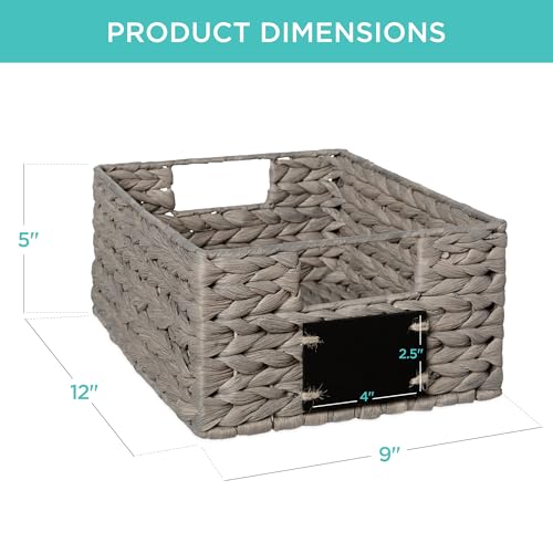 Best Choice Products Set of 4 9x12in Water Hyacinth Pantry Baskets, Woven Organizers w/Chalkboard Label, Chalk Marker - Gray - color: Gray, size: 9x12x5in