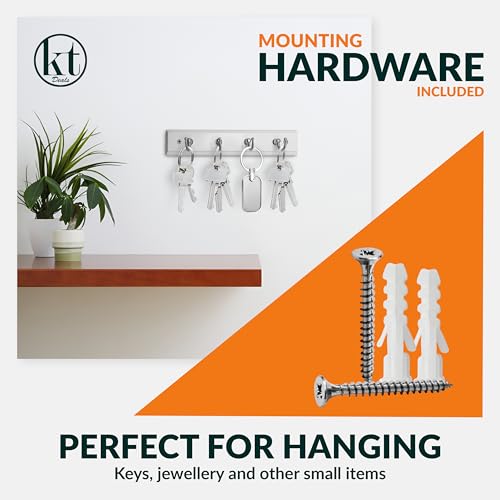 Wall Mounted Key Rack Rail Hanger Key Holder Wall Mount with 4 Hooks Hanging Storage Keys Organizer Home Decor (White)