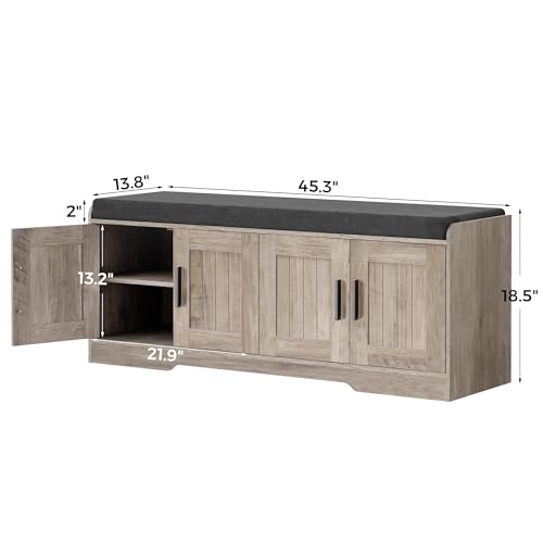 Homleke 2-Tier Storage Bench, Shoe Bench with Thickened Padded Seat Cushion, Entryway Bench with 4 Doors, Adjustable Shelf, 13.8" D x 45.3" W x 18.5" H, for Entryway, Living Room, Bedroom, Greige - color: Greige, size: 45.3"