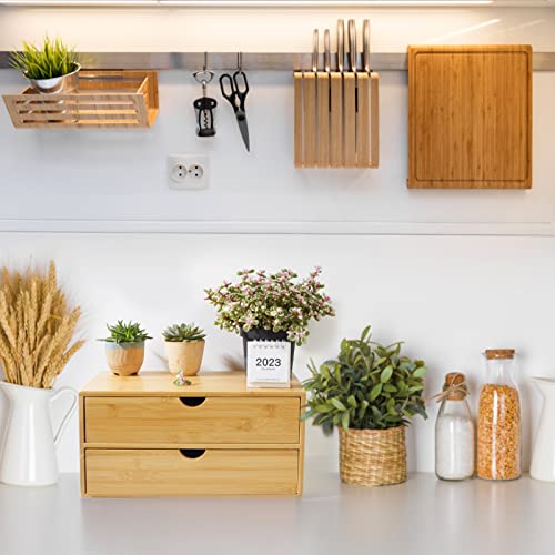 Charmewooden Bamboo Desk Organizer With Drawers Countertop Drawers Counter Storage Box Corner Desk Organizer for Home Office No Assembly Required (2 Drawers) - style: 2 Drawers
