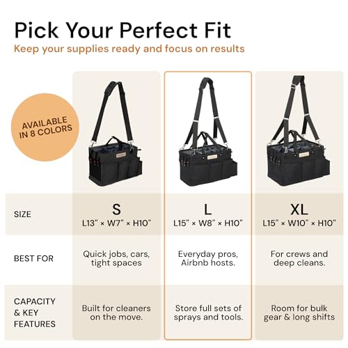 FifthStart Multiuse Cleaning Caddy w/Waist & Shoulder Strap - 9 Pockets Tote Bag for Housekeeping Gardening Fishing Bathroom Organizer Adjustable Compartments, Black Large Caddy Organizer with Handle - color: Black, size: Large