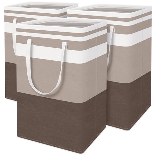 BlissTotes 3-Pack Laundry Basket, Freestanding＆Waterproof Laundry Hamper, Collapsible Tall Clothes Hamper with Easy Carry Handles for Clothes, Towels in the Family and Dorm,Gradient Khaki,75L - color: Khaki, size: 75L