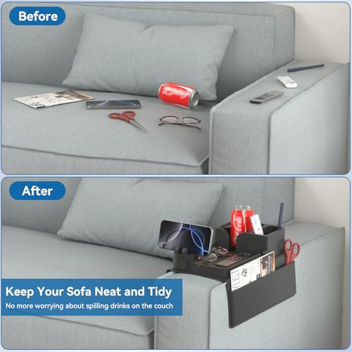 Couch Arm Cup Holder CLESOO Couch Arm Tray Anti-Slip Couch Cup Holder Silicone Sofa Armrest Tray Dual Side Pocket Couch Drink Holder Sofa Caddy Arm Remote Holder Snack Caddy with Phone Holder Black - color: Black