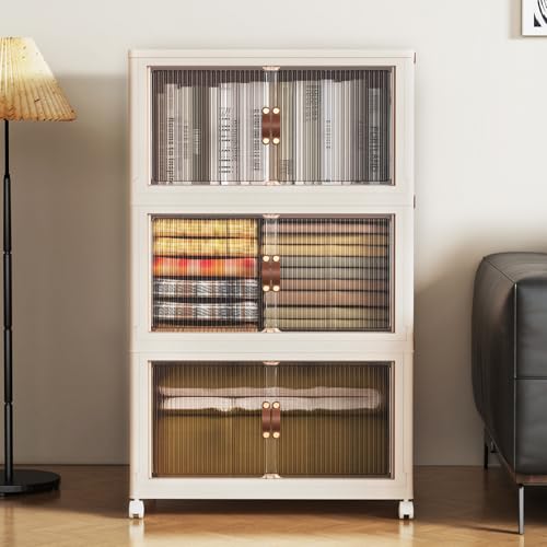 SAILUN 95Gal/381Qt Extra Large Stackable Storage Bins Folding Collapsible Storage Bins with a Lid, Closet Organizers and Storage Blush White 28" W x 1 - color: Blush White, size: 1 Lid 3 Pack-28" W x 17" D x 46" H