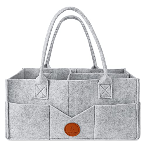 Maliton Diaper Caddy Organizer - Diaper Caddy for Baby Nursery Storage, Felt Diaper Organizer for Baby Stuff with Handle, 15" x 9" x 7" Portable Baby Basket Boy Girl Changing Table Organizer (Grey) - color: GREY, size: Large