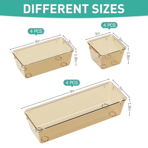 WOWBOX 6 Pack Clear Drawer Organizer Set, Acrylic Drawer Storage Trays, Storage Bins for Makeup, Cosmetics, Jewelries, Utensils, Gadgets, Office, Champagne - color: Champagne, size: 6 PCS