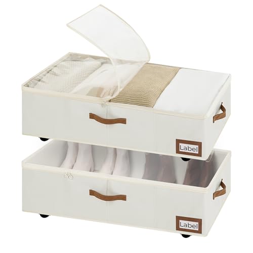 StorageWorks Under Bed Storage with Wheels, 10" Underbed Storage Containers with Lid, 90L Clothes Organizer for Blankets, Sweaters, Bedding, 2-Pack, Beige - color: Beige, size: Extra Large-with Wheels