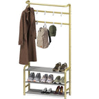 Simple Houseware Coat Rack with Storage Shelf, Freestanding Hall Tree with Hooks for Entryway, Bedroom, Office, Black Metal Clothes Hanger Stand for Coats, Hats, Jackets, Bags - Champagne Gold - color: Champagne Gold