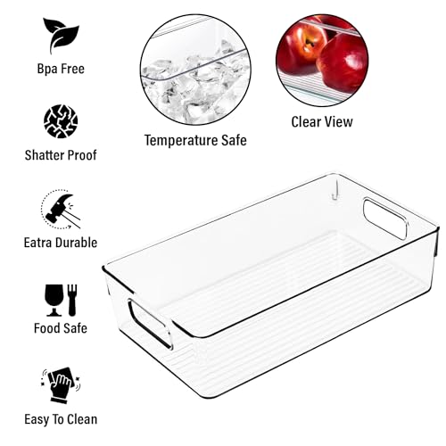 ShelfShaper Large Clear Plastic Storage Bins, Pantry Organizers and Storage Containers Fridge Organizer Bins for Organizing Home Kitchen Under Sink Bathroom Refrigerator Freezer Laundry Room - size: 12.8 x 9.7 x 3.5