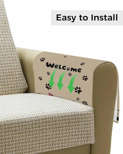 Sofa Armrest Organizer Bedside Caddy, Adorable Cat Welcome Non Slip Couch Remote Control Holder for Recliner, Retro Paws Footprints Arm Chair Caddy with Pocket for Magazine, Phone, 13''x35'' - size: 13x35 in