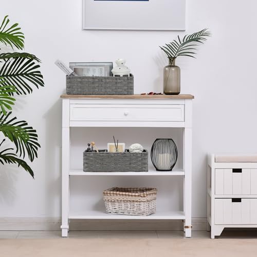Bidtakay Narrow Wicker Bins for Organizing 2-Pack Dark Grey Decorative Baskets for Washroom Organizer Waterproof Imitation Small Wicker Storage Baskets for Shlef Closet Bedroom Entryway Office Desk - color: Dark Grey