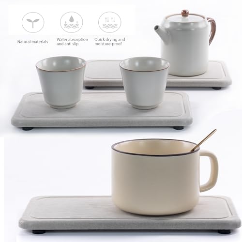 NiuYichee 2 Pcs Water Absorbing Stone Trays, Kitchen/Bathroom Sink Soap Dish, Diatomite Tray Used for Hand Soap & Cosmetic Bottles in The Modern Home, 4" W x 8.3" L, Gray - color: Gray, size: 8.3" x 4" with groove