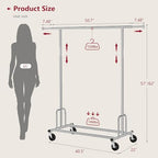 Tajsoon Heavy Duty Clothes Rack Foldable Garment Rack with Wheels and Extendable Rod, Freestanding Clothing Rack for Hanging Clothes, Adjustable ＆ Collapsible Rolling Racks with Bottom Shelf, Chrome - style: Single Rod Heavy Duty