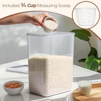 ComSaf Rice Container Set of 2(9.5L/10Qt), Large Airtight Food Storage Containers with Lid and Rice Washer, Plastic Canisters Sets for The Kitchen, Pantry Organizers for Flour, Cereal and Cooking - size: 10Qt-Rectangle