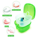 Keedolla Denture Cups for Soaking Dentures, Denture Cleaning Case Retainer Container Mouth Guard Bath Box Holder Case with Brush for Night Guard, Gum Shields and Dental Appliances - color: Green