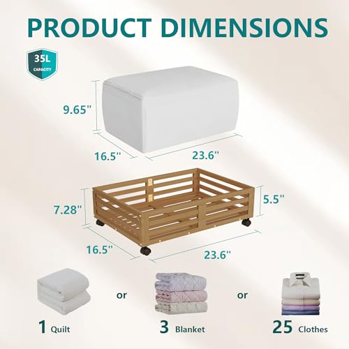 Wisuce Bamboo Under Bed Storage Containers- Underbed Organizer with Wheels with Dust Bag,Sturdy Wood Rolling Under the Bed Shoe Storage Organizer Drawers (Brwon, 2 Pack (23.62"×16.54")) - color: Brwon, size: 2 Pack (23.62"×16.54")