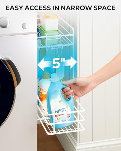 Nieifi 2 Tier Magnetic Shelves for Washing Machine, Magnetic Spice Rack for Refrigerator, Laundry Room & Kitchen Organizer Storage Baskets, White - color: White