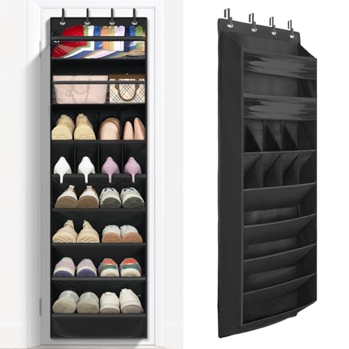 FENTEC 1 Pack 8 Shelves Over The Door Shoe Organizer, 68" Exlarge Deep Pockets Hanging Shoe Organizer, Shoe Rack for Closet, Shoe Holder for Boots,Over Door Organizer in Home, RV, Dorm, Black - color: BLACK-(25+ Pairs), size: 1 Pack