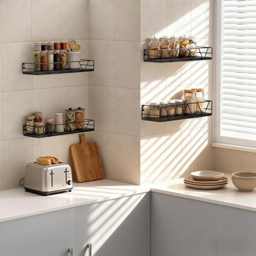 Amaoot Floating Shelves Set of 4, Home Wood Wall Shelf, Farmhouse Shelf for Bedroom, Wall Mounted Floating Shelf for Living Room, Bedroom, Bathroom, Kitchen, Office (Black) - color: Black-4pcs