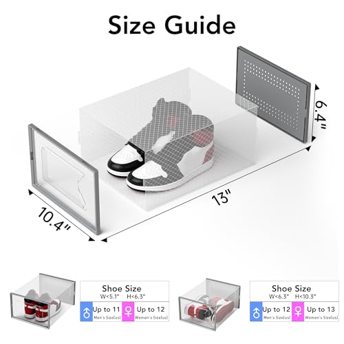 Foluck X-Large Shoe Storage Box, 15 Pack Clear Plastic Stackable Shoe Organizer for Closet, Interlocking Design Shoe Container Bins for Sneakers, Foldable Shoe Rack with Lids, Gray - color: Gray