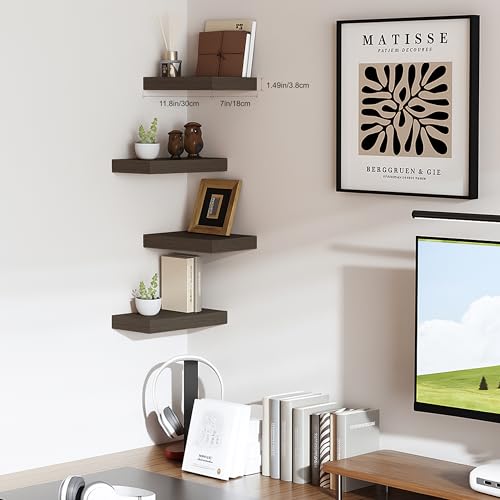 Floating Shelves for Wall, Bathroom Shelves Over Toilet, Wall Shelves & Book Shelf, Hanging Shelf, Modern Wooden Wall-Mounted Samll Floating Shelves, 12x7x1.5 in (Smoke-Gray, Set of 2) - color: Smoke Gray, size: 12"(set of 2)