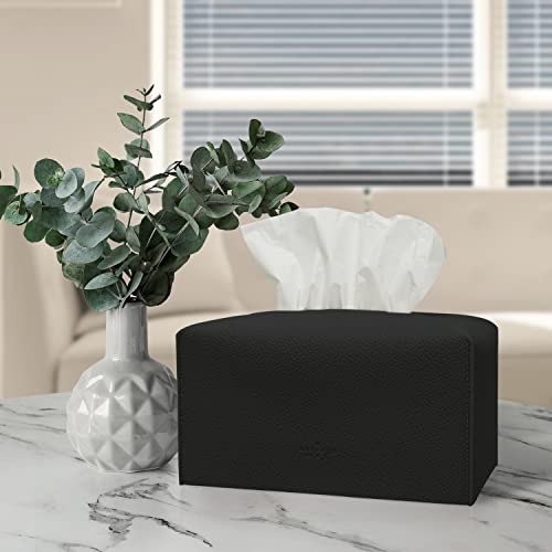 Carrotez Tissue Box Cover, [Refined] Modern PU Leather Rectangular Tissue Box Holder - Decorative Holder/Organizer for Bathroom Vanity Countertop, Night Stands, Office Desk 9.5"X5"X5" - Black - color: Black, size: [Rectangular]