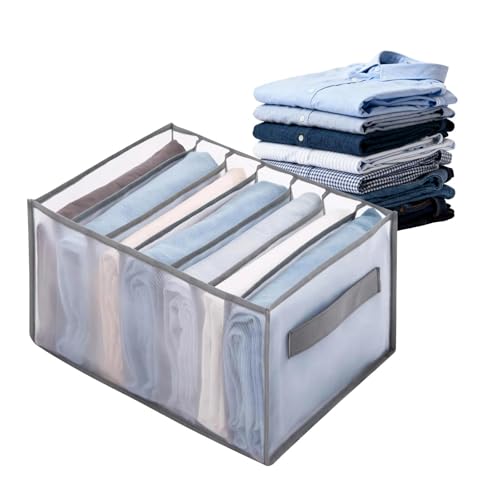 7 Grid Drawer Organizer Clothes Storage Box with Handle Large Capacity Fabric Dresser Organizer for Jeans Shirts Closet Use - color: 7 Grid Grey