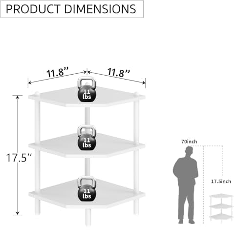 Desktop Corner Stand Shelf for Storage, 3 Tier Corner Shelf Organizer, White Shelves Rack for Small Spaces, Home Office, Kitchen, Bathroom - color: White