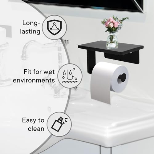 Toilet Paper Holder with Marble Shelf for Bathroom Washroom,Wall Mounted Tissue Holder Suitable for Mega Roll (Small 6.7 * 4.3 in, Black) - color: Black, size: Small 6.7 * 4.3 in