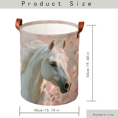 Horse Lover Laundry Hamper Foldable Oxford Fabric Laundry Basket with White Horse Floral Art 15.75 x 19.7 Inch Dirty Clothes Bin with Handles for Bedroom Nursery Dorm Laundry Room - color: Colorful591