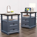 REDAYFUR 18" Wide End Table with Fast Charging Station Set of 2, 18” Wide Sofa Side Table with Drawers,End Table with Drawers for Living Room,Blue - color: Dark Blue, size: 1 Set