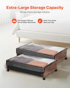VEVOR Under Bed Storage with Wheels, 36.0 x 18.1 x 7.3 inch, Underbed Containers with Clear Lid, Underbed Shoe Organizer, Rolling Under the Bed Storage Bins for Clothes Shoes Blankets Bedroom, 2 Pack - style: E