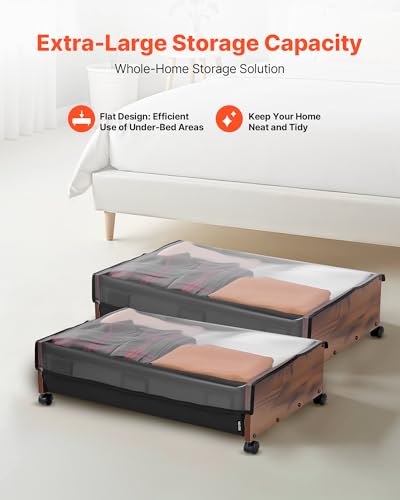 VEVOR Under Bed Storage with Wheels, 36.0 x 18.1 x 7.3 inch, Underbed Containers with Clear Lid, Underbed Shoe Organizer, Rolling Under the Bed Storage Bins for Clothes Shoes Blankets Bedroom, 2 Pack - style: E