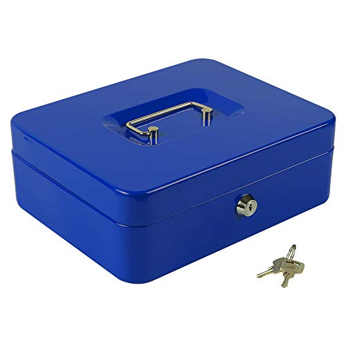 KYODOLED Large Lock Box with Money Tray,Storage Cash Box with Lock,Safe Metal Box for Money,9.84"x 7.87"x 3.54" Blue Large - color: Blue, size: Large