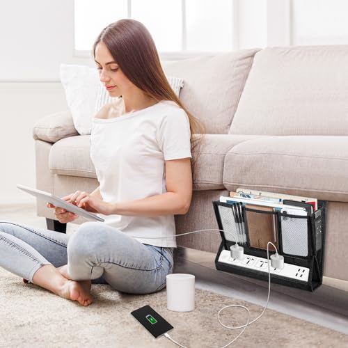 AKAYOK Bedside Caddy Hanging Bed Organizer Storage Bag Pocket with Power Strip Holder Multi-functional Organizer Caddy for Remotes Phone Glasses Magazines, Tablets, Accessories (7 pocket) - size: 7 pocket