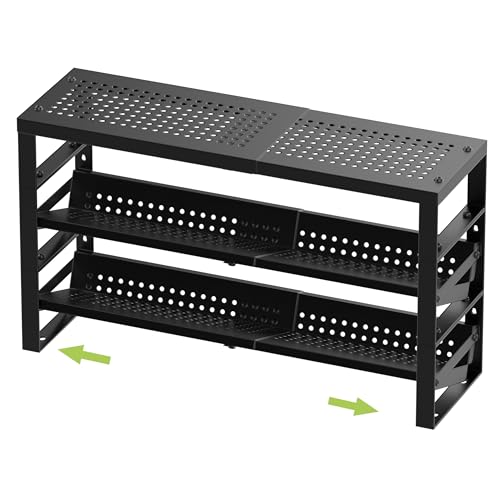 Jojocross Expandable, Stackable, Adjustable Spice Rack kitchen Organizer,Metal Pantry Storage Shelves - Multi-Tier Shelf for Cabinet, Countertop, Pantries, Cupboard or Wall Mount,Black - color: Black, size: 2 inclined shelves /1 flat top shelf