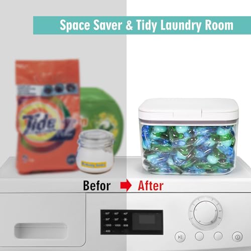 Pensino Laundry Pods Container Laundry Pod Holder with Lid, Laundry Room Storage Container for Detergent Pods Laundry Powder Scent Booster Container with Scoop (2 Pack) - size: 2.8L*2