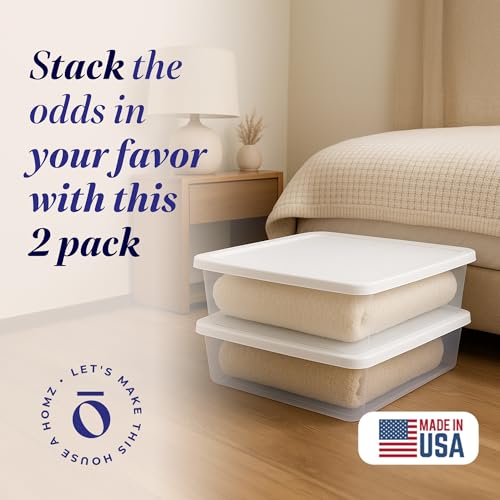 HOMZ 2-Pack Snaplock, Small Clear Plastic Storage Organizer Bins w/ Lids, 28 Quart, White - Stackable Container Boxes for Bedroom, Bathroom, Garage, and Office Organization - color: White Lid, size: 28 QT (2 Pack)
