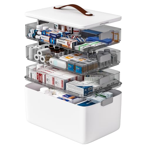 funest 4- Tier Medicine Storage Box Organizer Portable First Aid kit Box Sewing, Art, Craft with Handle, Multipurpose Medical Supply Organizer with Removable Tray - size: 4-Tier Medicine Organizer
