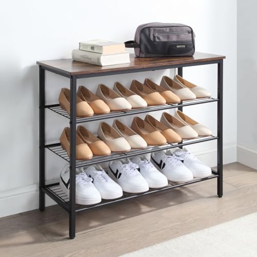 4-Tier Shoe Rack Organizer, Metal Mesh Shoe Storage Shelf, for Entryway, Hallway, Closet, Dorm Room, Industrial, Rustic Brown - size: 4-Tier