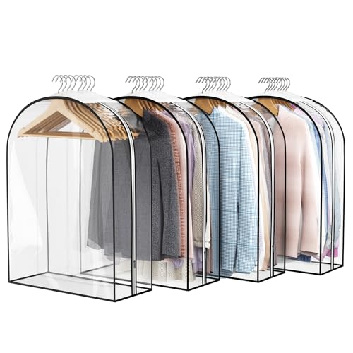 Liuoud Clear Garment Bag for Hanging Clothes 10” Gusseted, 32” Suit Bags for Open Closet Storage Plastic Clothes Cover for Coat, Dress, Shirts, Fur, Jacket, Wardrobe Protectors, 4 Pack - color: Clear, size: 32 inch
