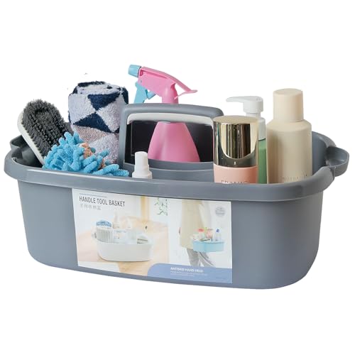 Large Plastic Cleaning Supply Caddy with Handle, Portable Cleaning Tool Storage Tote for Dorm, Bath, Pantry (Dark Grey) - color: Dark Grey