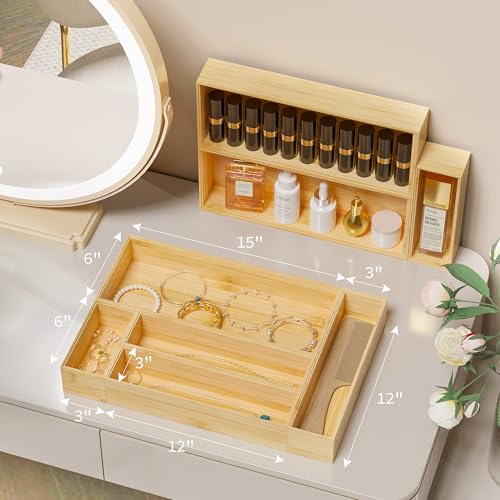 Kitchen Drawer Organizer Bins, Stackable Bamboo Deep Drawer Organizer for Silverware, Utensils, Cutlery, Flatware, Junk Drawer, Dresser, Bathroom, 6" x 3" x 2.5" (Set of 2) - color: Bamboo, size: 6 x 3 x 2.5 Inch