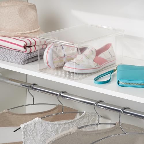 iDesign Stackable Shoe Box with Hinged-Lid for Wedges or Sandals, Set of 2, Clear, Made in USA - style: Pack of 2