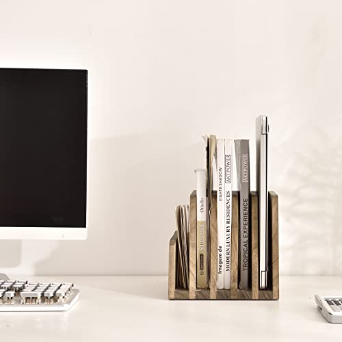 KIRIGEN Wooden Desk Mail Organizer 5 Slots File Paper Holder Desktop Wood Document Letter Holder Organizer for Home Office Dark Brown (5KWJJ-DBR) - color: Dark Brown, size: 5 Slots