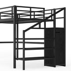 Bellemave Full XL Size Metal Loft Bed with L Shaped Desk and Wardrobe, Heavy Duty Loft Bed Frame with Storage Stairs, LED Loft Bed Frame with Charging Station & Safety Guardrails, Black - color: Black, size: Full XL